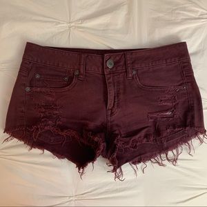 American eagle stretch denim shorts maroon